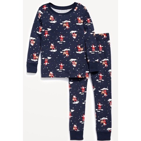 Old Navy Kids Santa Christmas 2 Piece Pajama Set 6T  Holiday Sleepwear Cozy PJS - Picture 1 of 5